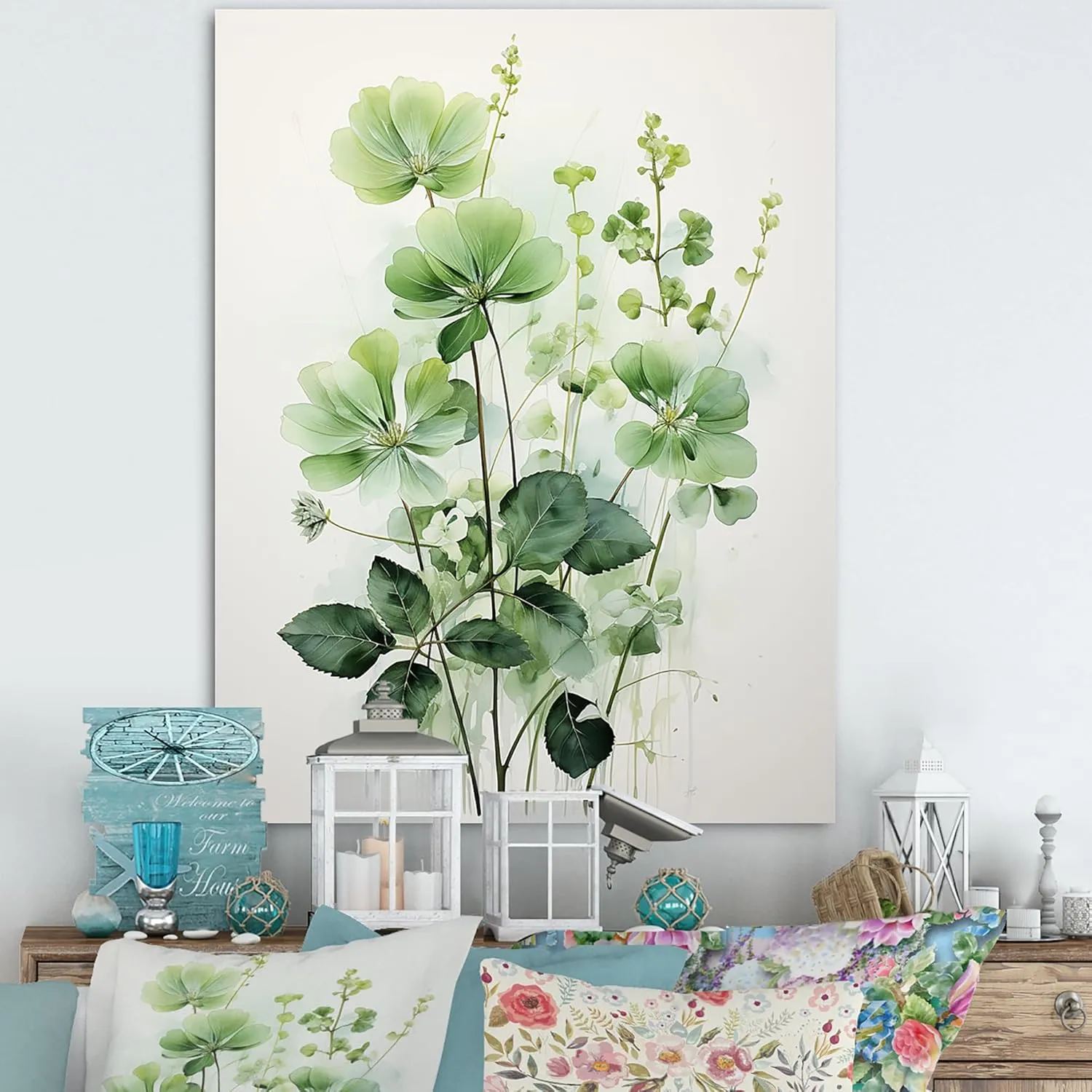 DesignQ Large Minimalism Wall Art, Green Minimalism Forms Of Ferms, Minimalism Wall art decor, Green Modern & Contemporary Canvas wall art, 12x20 inches