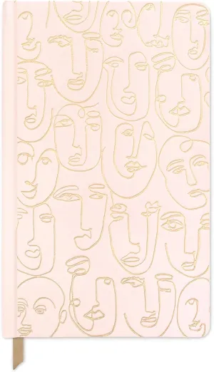 DesignWorks Ink Cloth Hardcover Journal Notebook with Lined Pages and Ribbon Marker for Work, Writing, Journaling - Blush Pink Journal with Gold Faces Abstract Art Design 5.125" x 8.25"