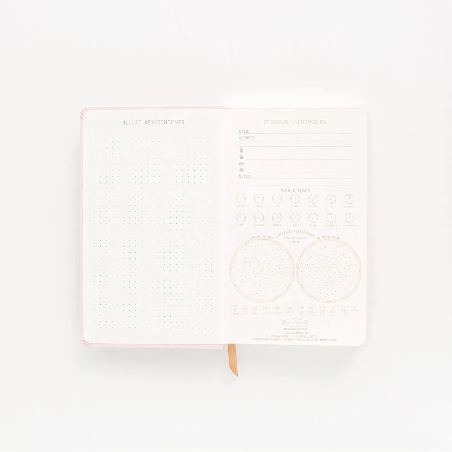 DesignWorks Ink Cloth Hardcover Journal Notebook with Lined Pages and Ribbon Marker for Work, Writing, Journaling - Blush Pink Journal with Gold Faces Abstract Art Design 5.125" x 8.25"