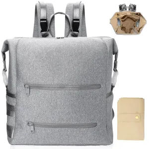Diaper Bag Backpack,Large Neoprene Baby Bag for Boys Girls with 15 Diaper Bag Organizer,2 Insulated Pockets,Changing Pad,Stroller Straps,Gray