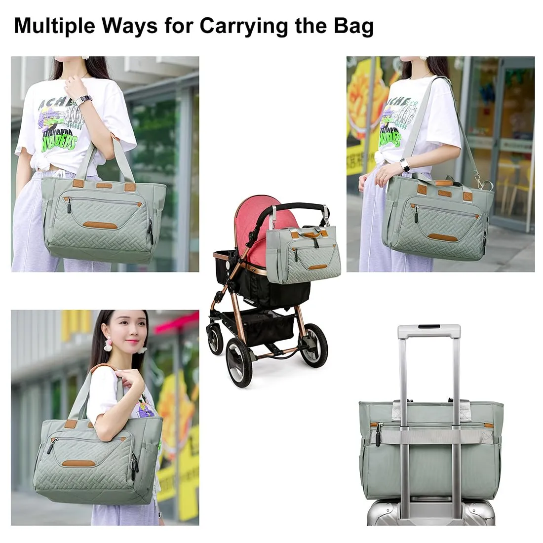 Diaper Bag Tote for Women, Tote Diaper Bag with 16 Inch Laptop Compartment for Mom (Morandi Grey)