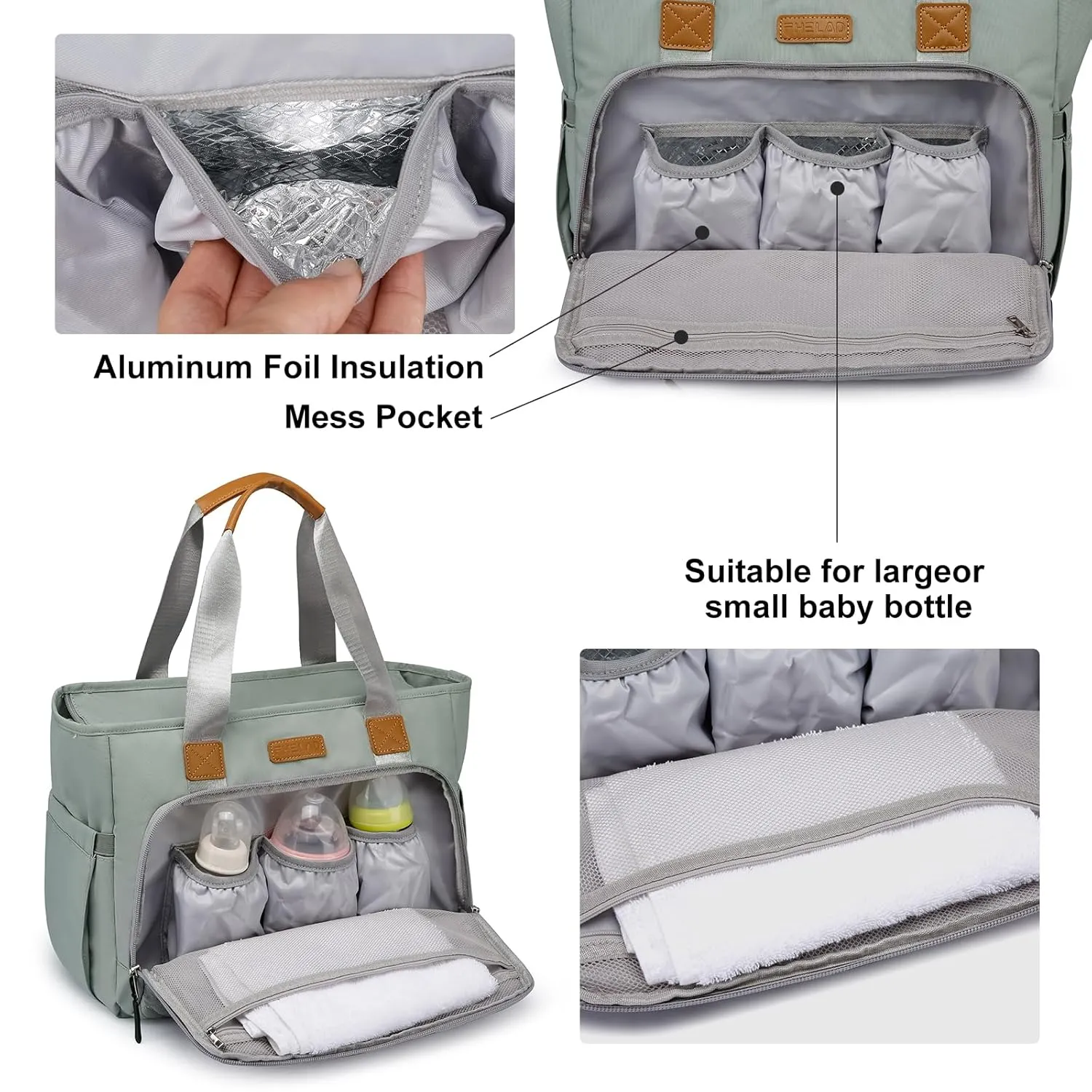 Diaper Bag Tote for Women, Tote Diaper Bag with 16 Inch Laptop Compartment for Mom (Morandi Grey)