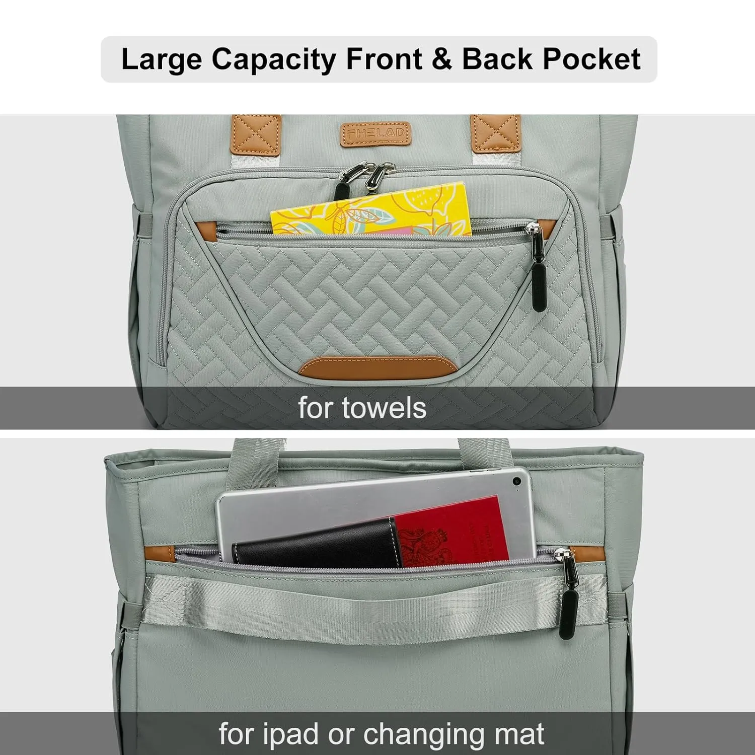 Diaper Bag Tote for Women, Tote Diaper Bag with 16 Inch Laptop Compartment for Mom (Morandi Grey)