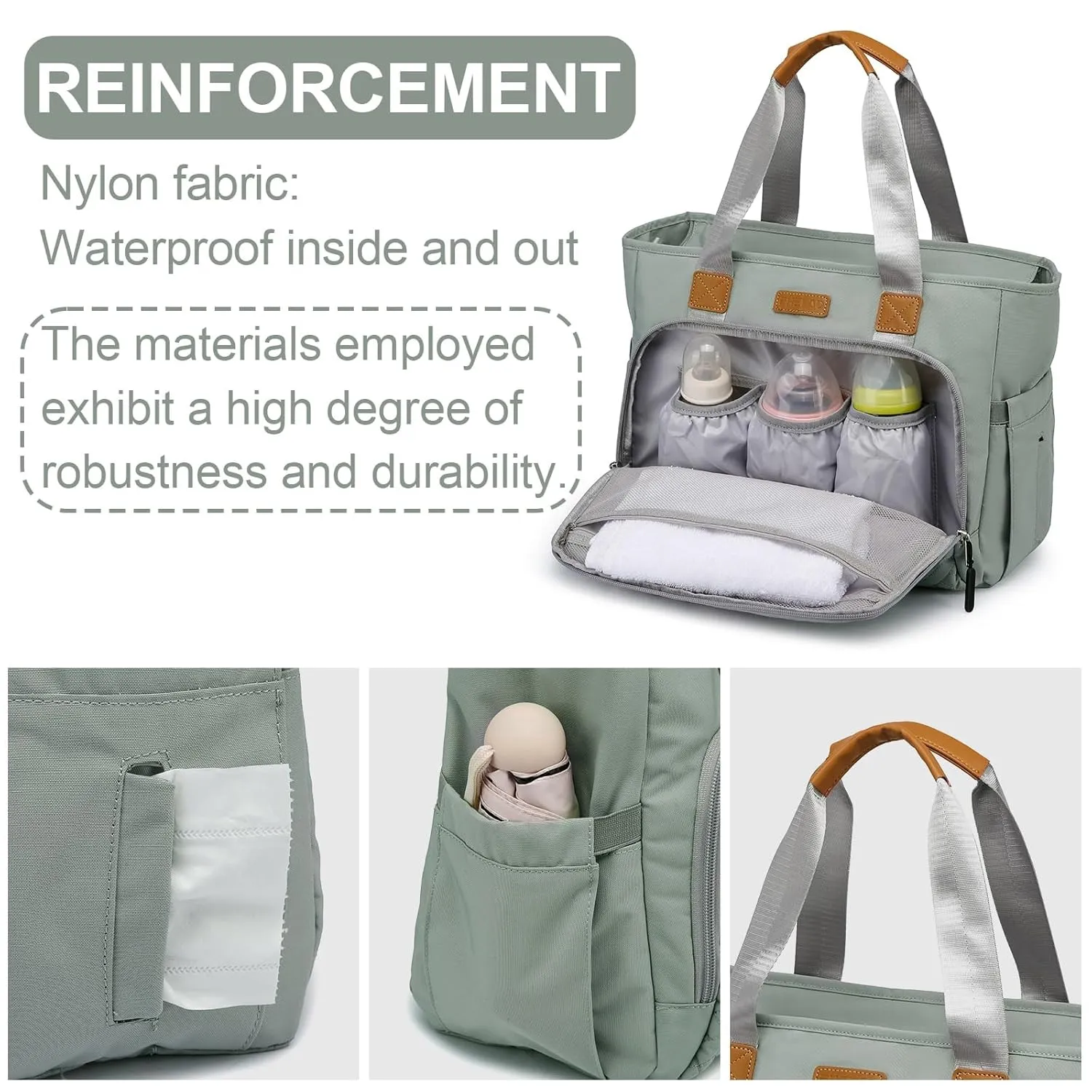 Diaper Bag Tote for Women, Tote Diaper Bag with 16 Inch Laptop Compartment for Mom (Morandi Grey)