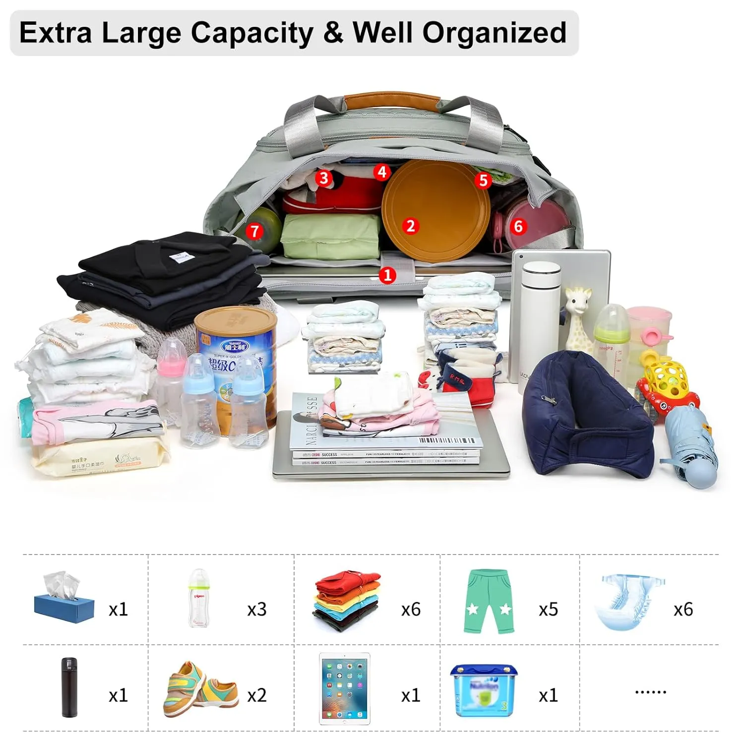 Diaper Bag Tote for Women, Tote Diaper Bag with 16 Inch Laptop Compartment for Mom (Morandi Grey)
