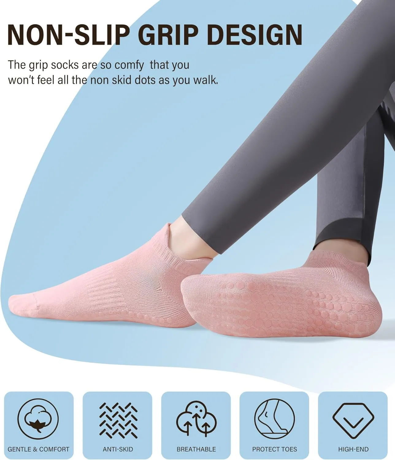 DIBAOLONG Pilates Socks with Grips for Women, Grip Socks Non Slip Yoga Socks for Barre Hospital Grippy Socks 4 Pairs
