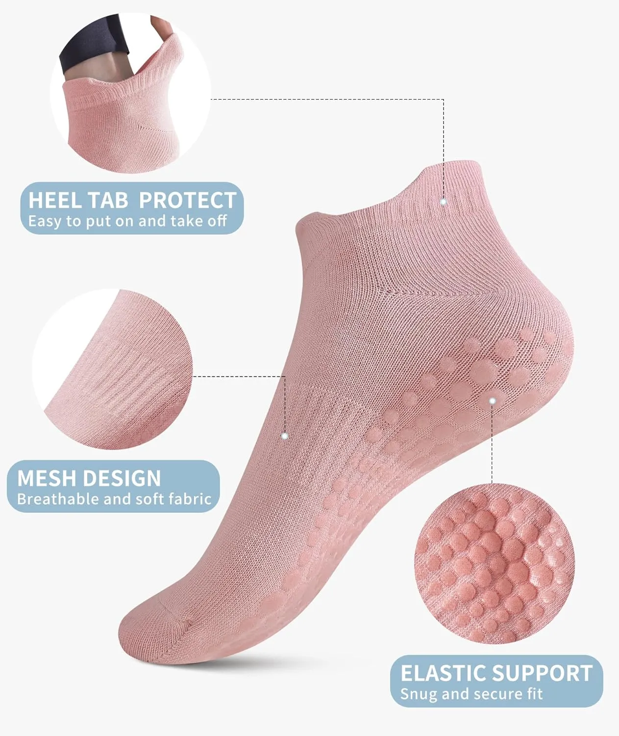 DIBAOLONG Pilates Socks with Grips for Women, Grip Socks Non Slip Yoga Socks for Barre Hospital Grippy Socks 4 Pairs