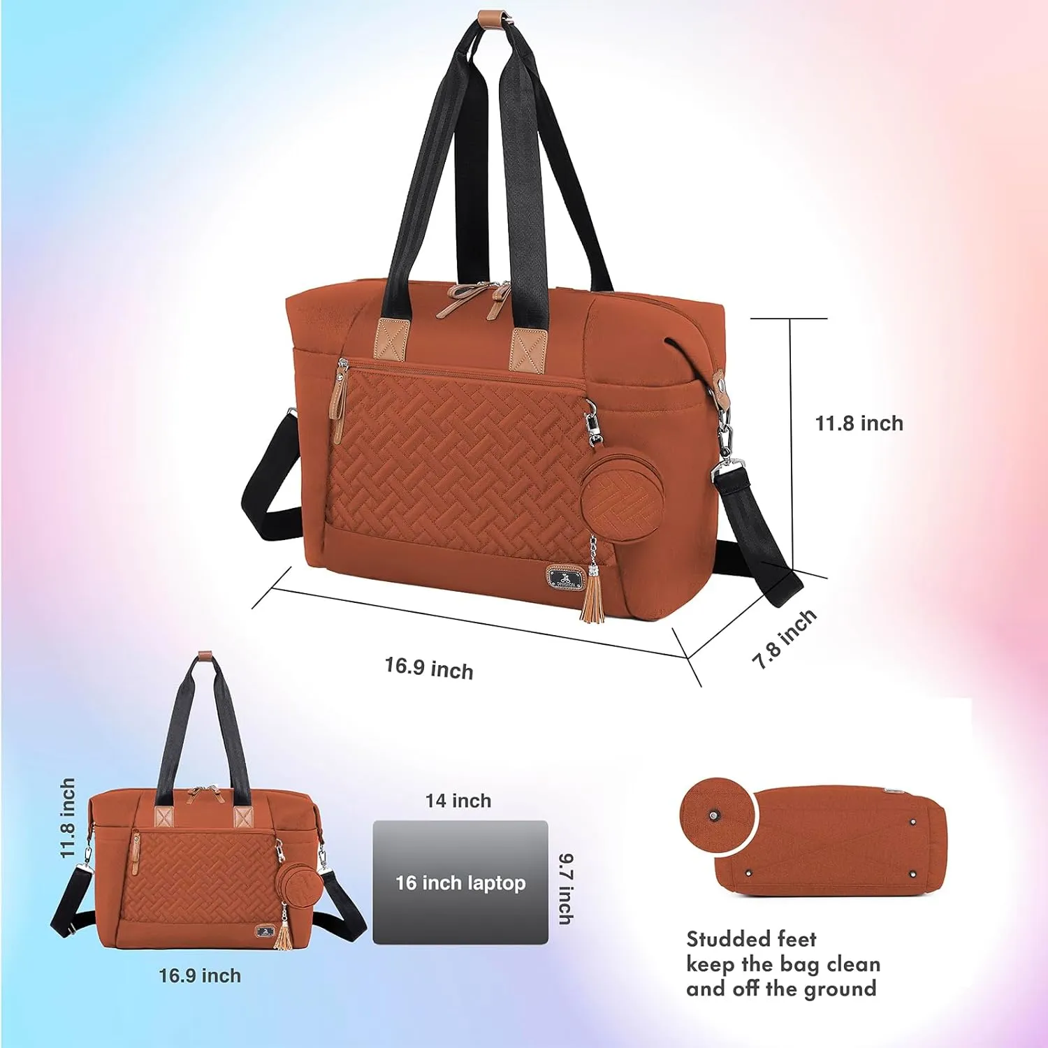 Dikaslon Diaper Bag, Large Travel Diaper Tote for Mom and Dad, Multifunction Baby Tote Bag for Boys and Girls with Pacifier Case and Changing Pad, Caramel