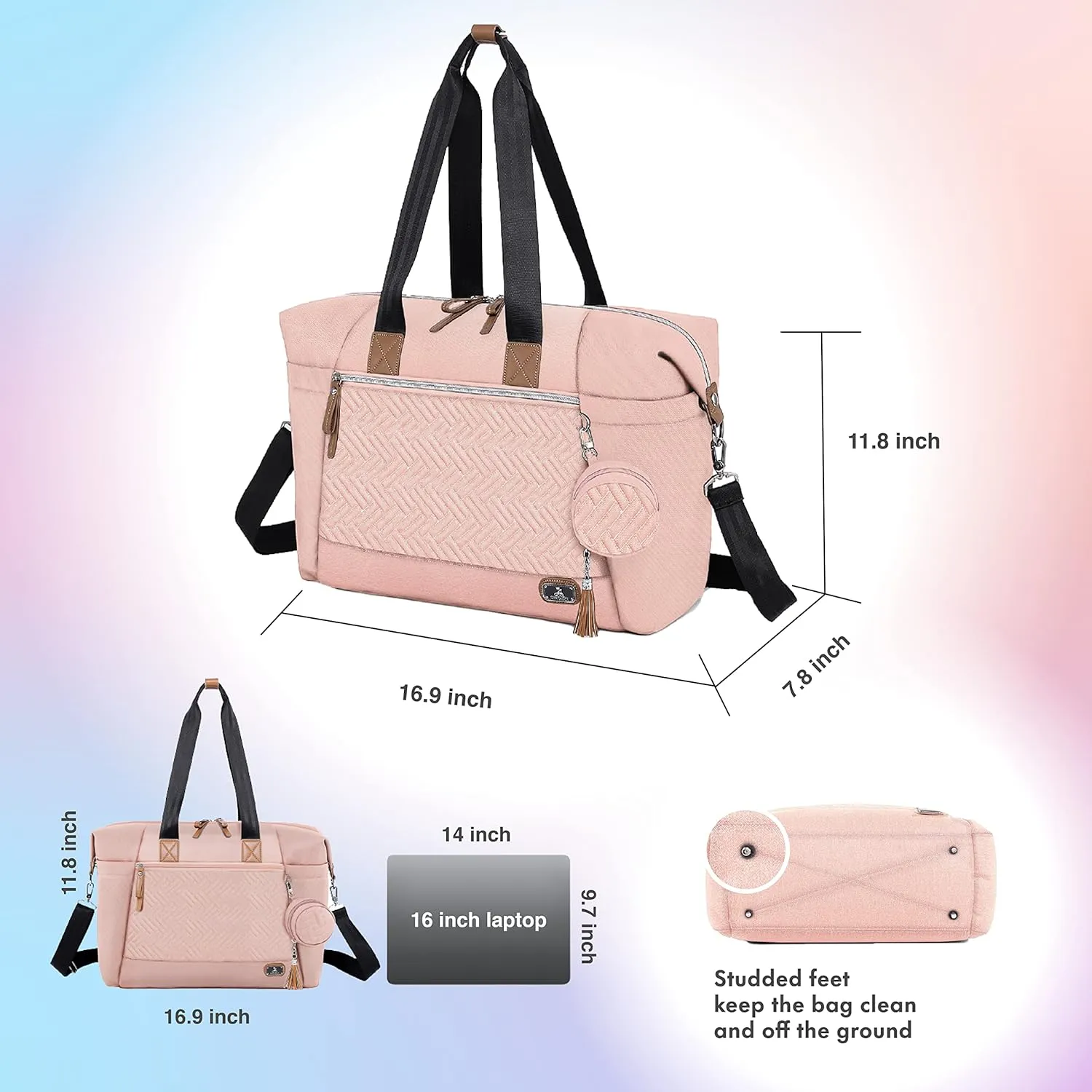 Dikaslon Diaper Bag Tote, Large Travel diaper tote for Mom and Dad, Multifunction baby tote bag for Boys and Girls with Pacifier Case and Changing Pad, Pink