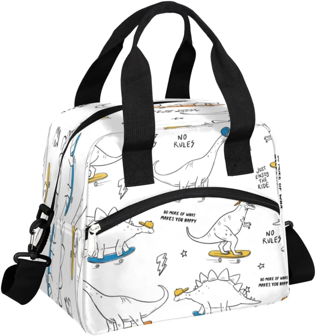 Dinosaur No Rules Lunchbag Reusable Lunch Box Insulated Lunch Tote Bag Cooler Bag with Shoulder Strap Food Storage Container Meal Prep Organizer for Women Men Adult Work Picnic