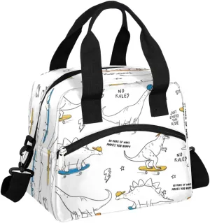 Dinosaur No Rules Lunchbag Reusable Lunch Box Insulated Lunch Tote Bag Cooler Bag with Shoulder Strap Food Storage Container Meal Prep Organizer for Women Men Adult Work Picnic