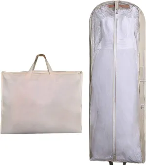 DIOMMELL 63" Bridal Wedding Gown Dress Garment Bag Extra Large Foldable Portable Travel Cover Hanging Luggage with Pockets for Womens, 5.9" Gusseted