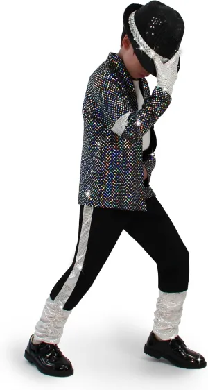 Disco Costume Kids 80s Sequin Pop King Dance Star Halloween Party Cosplay Outfit for Boys