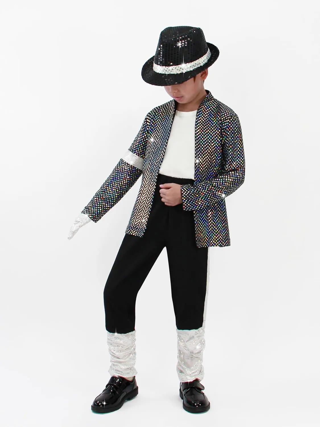 Disco Costume Kids 80s Sequin Pop King Dance Star Halloween Party Cosplay Outfit for Boys