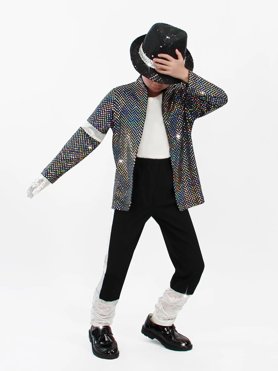 Disco Costume Kids 80s Sequin Pop King Dance Star Halloween Party Cosplay Outfit for Boys