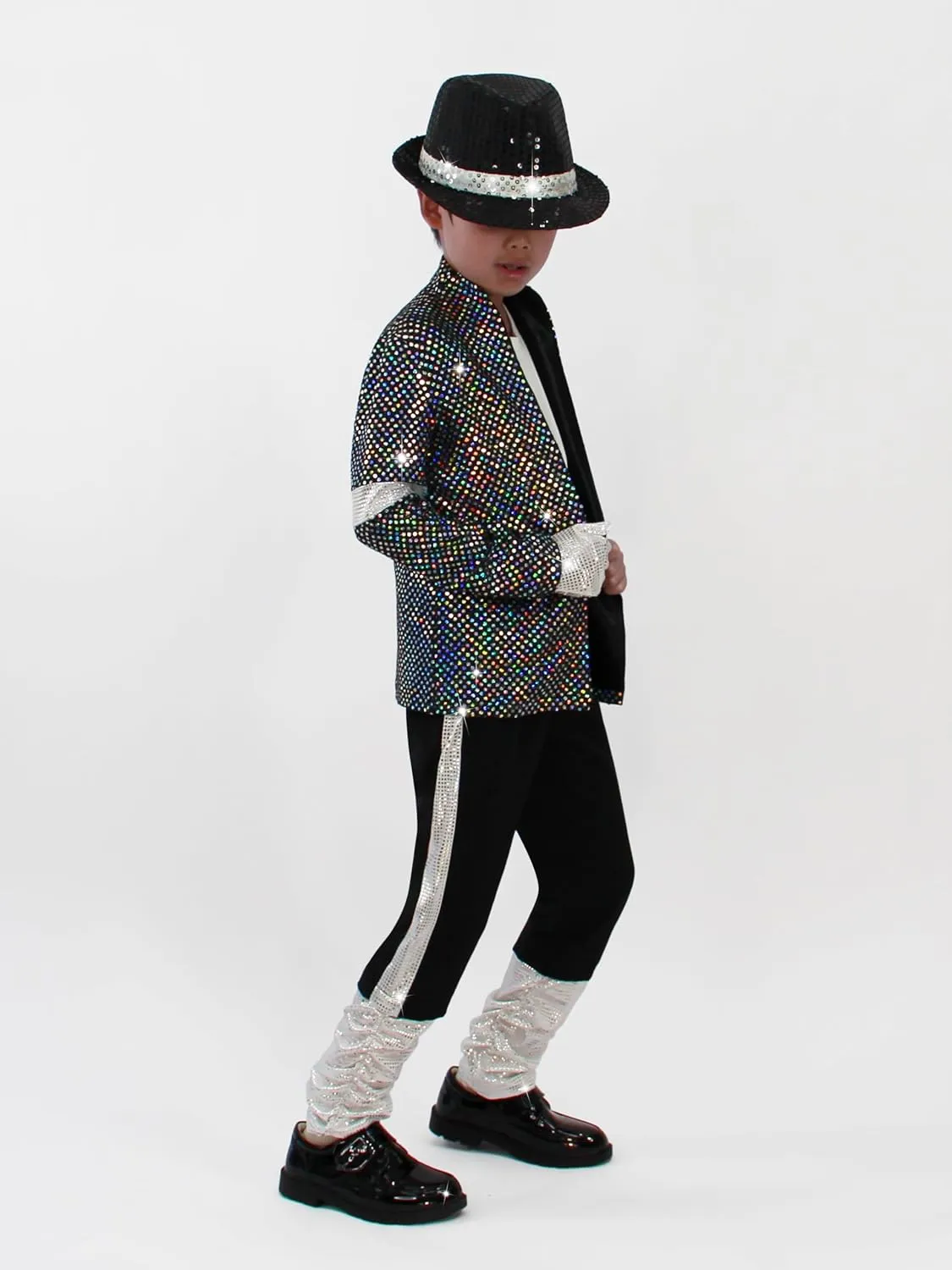 Disco Costume Kids 80s Sequin Pop King Dance Star Halloween Party Cosplay Outfit for Boys