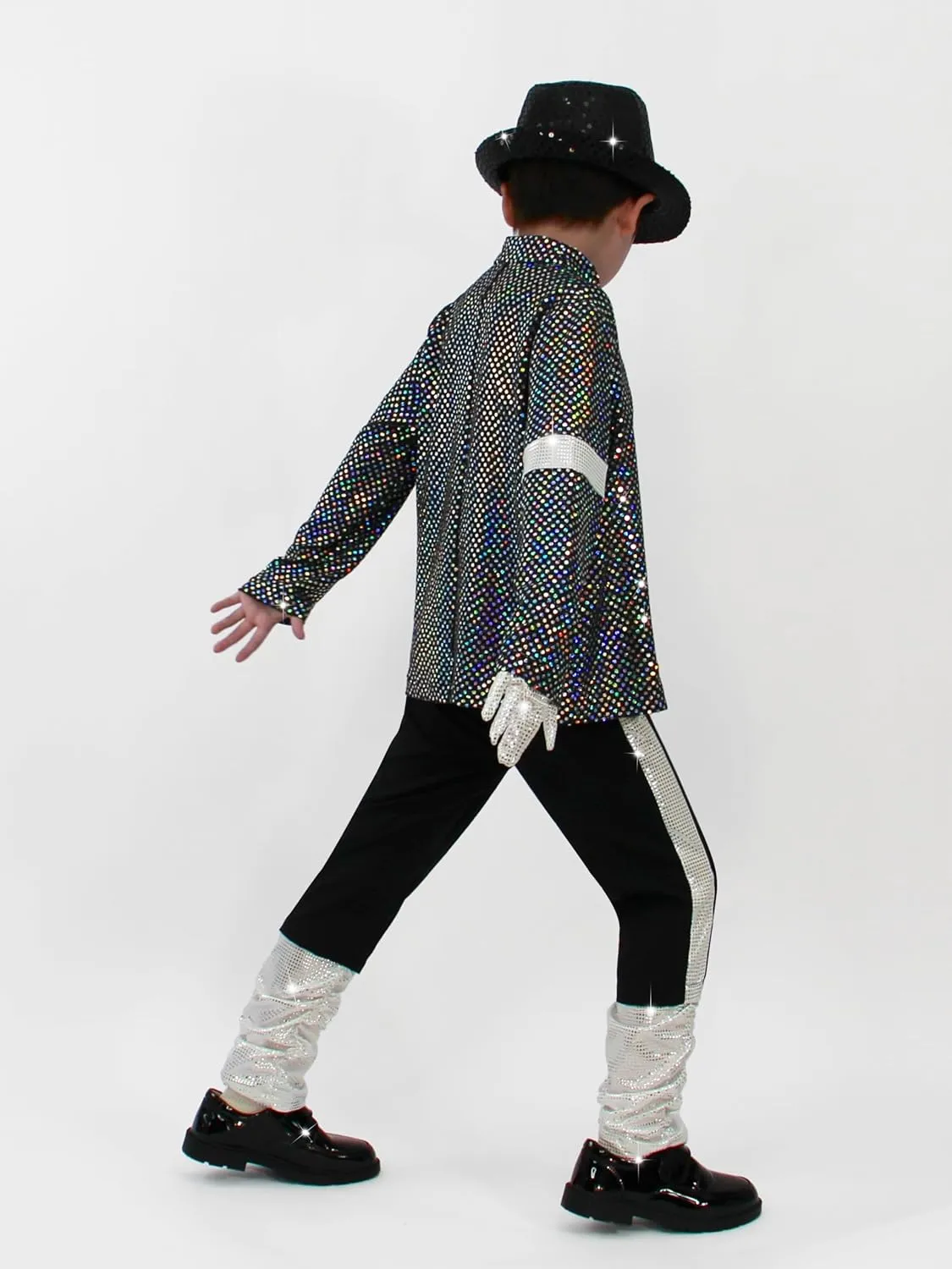 Disco Costume Kids 80s Sequin Pop King Dance Star Halloween Party Cosplay Outfit for Boys