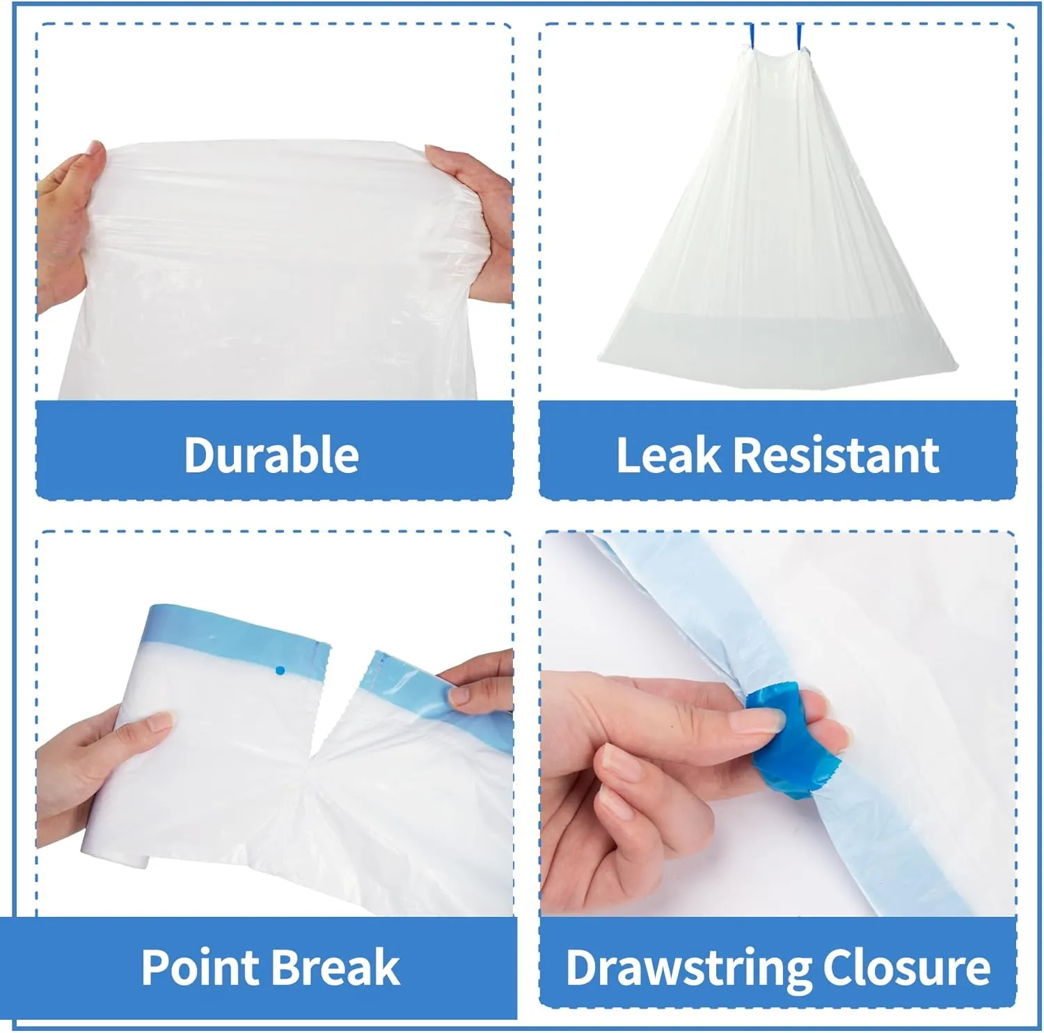 DOEL 60 Count Drawstring Cat Litter Bags for Most Auto Self-Cleaning Litter Box, Cat Litter Box Liners, Replaced Pet Waste Bags, 17.7"x19.7", White Blue (4 Rolls)