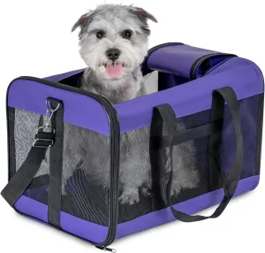 Dog Carrier Soft Sided, Large Cat Carrier with Inner Safety Leash, Pet Transport Carrier for Large Cats and Medium Dogs up to 20 Lbs, Collapsible Travel Puppy Carrier Bag -Purple L