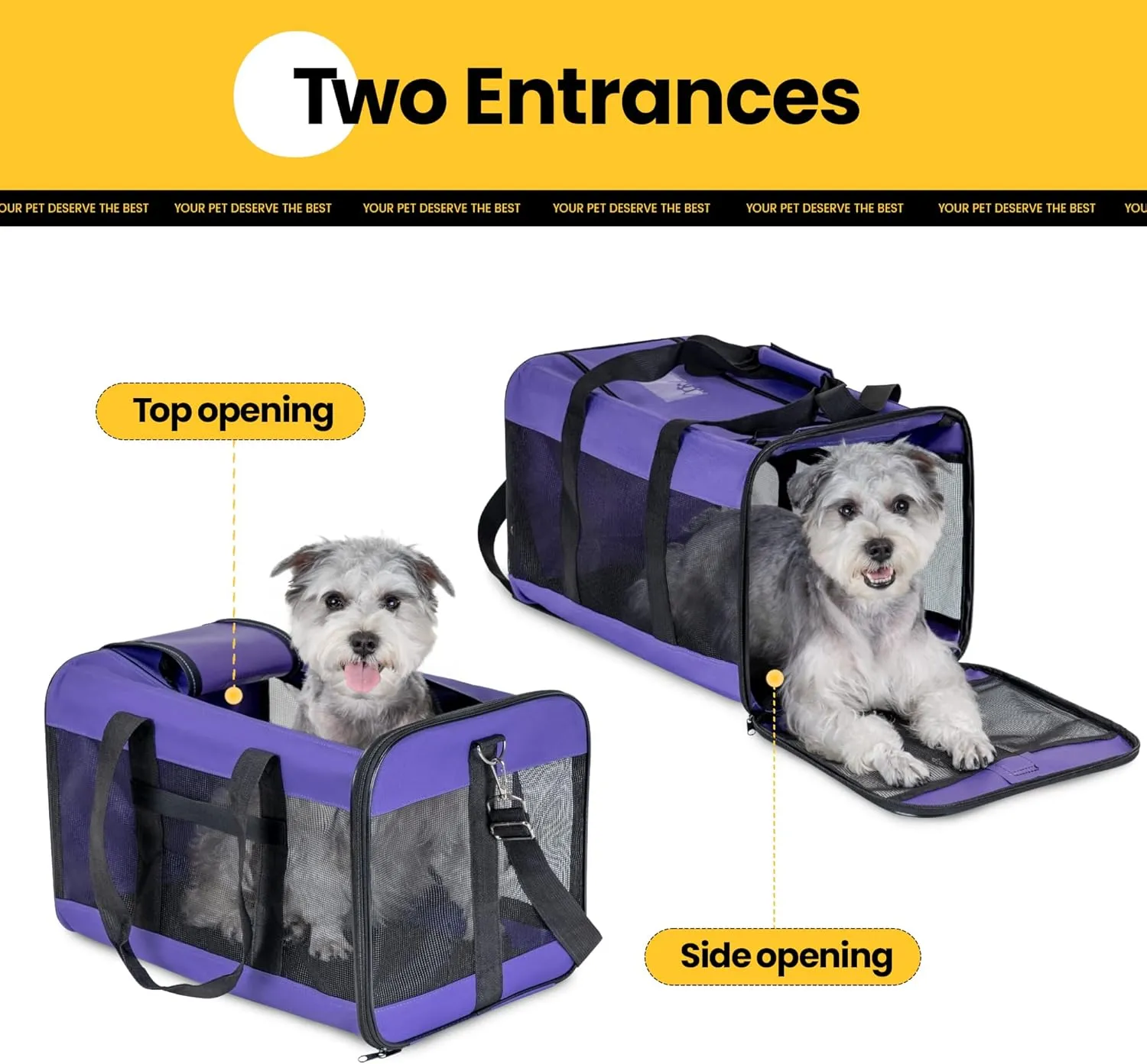 Dog Carrier Soft Sided, Large Cat Carrier with Inner Safety Leash, Pet Transport Carrier for Large Cats and Medium Dogs up to 20 Lbs, Collapsible Travel Puppy Carrier Bag -Purple L