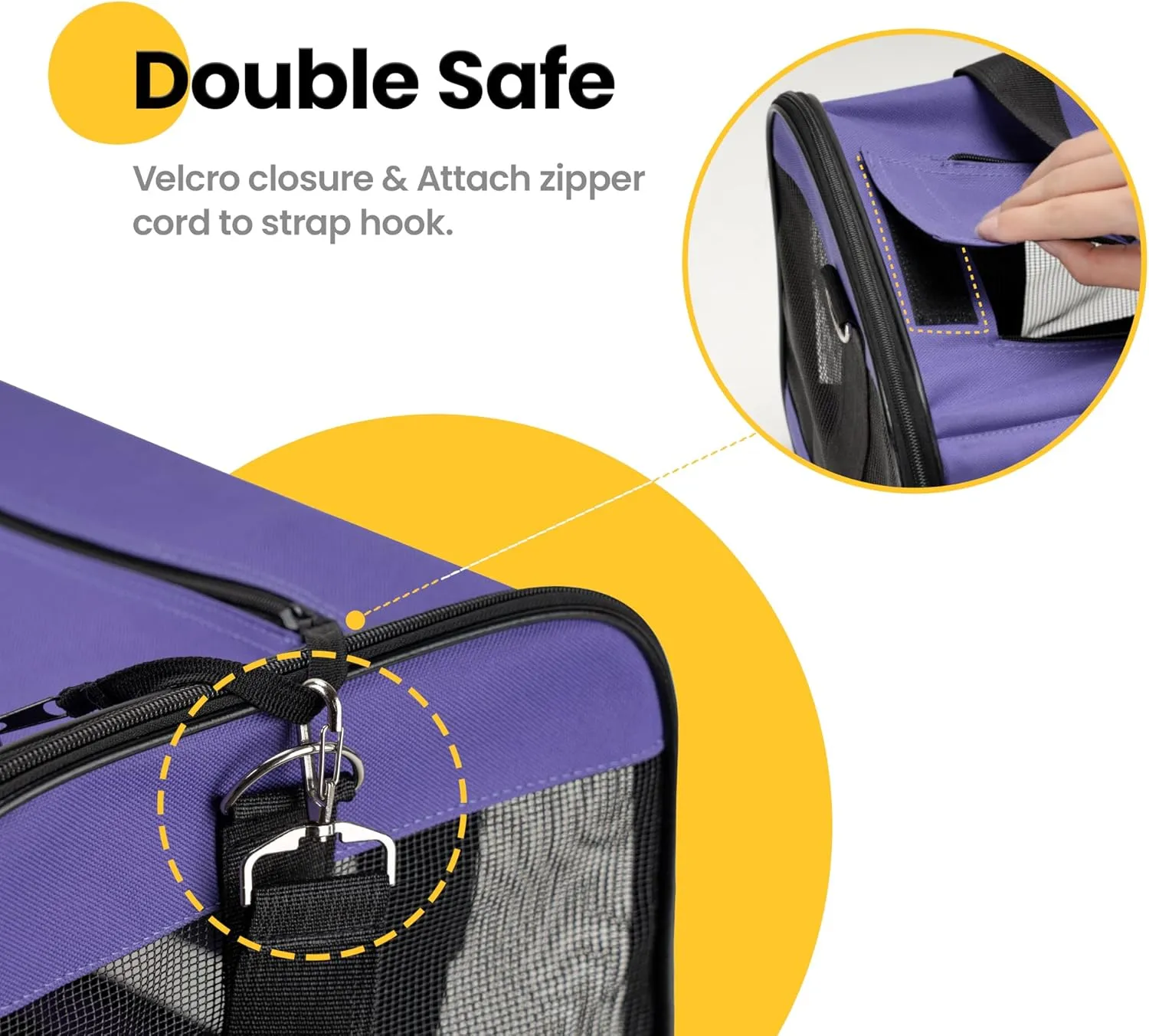 Dog Carrier Soft Sided, Large Cat Carrier with Inner Safety Leash, Pet Transport Carrier for Large Cats and Medium Dogs up to 20 Lbs, Collapsible Travel Puppy Carrier Bag -Purple L