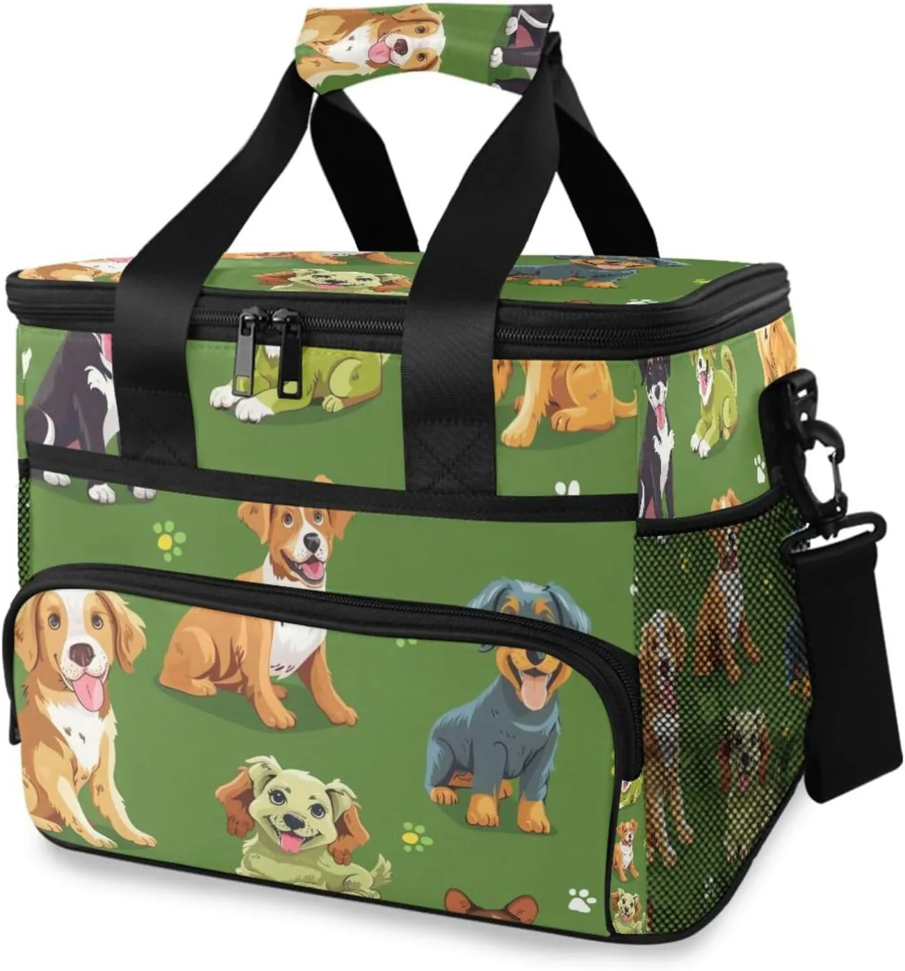 Dog Green Doodle Cooler Bag Insulated Cooler Soft Sided Cooler 24 Can Portable Picnic Bag Large Leakproof Lunch Bag Box for Beach Grocery Camping Travel Car Men Women