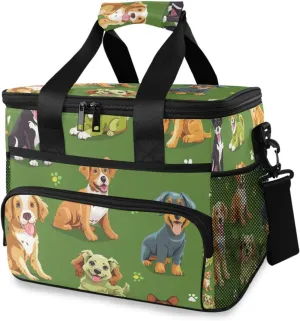 Dog Green Doodle Cooler Bag Insulated Cooler Soft Sided Cooler 24 Can Portable Picnic Bag Large Leakproof Lunch Bag Box for Beach Grocery Camping Travel Car Men Women