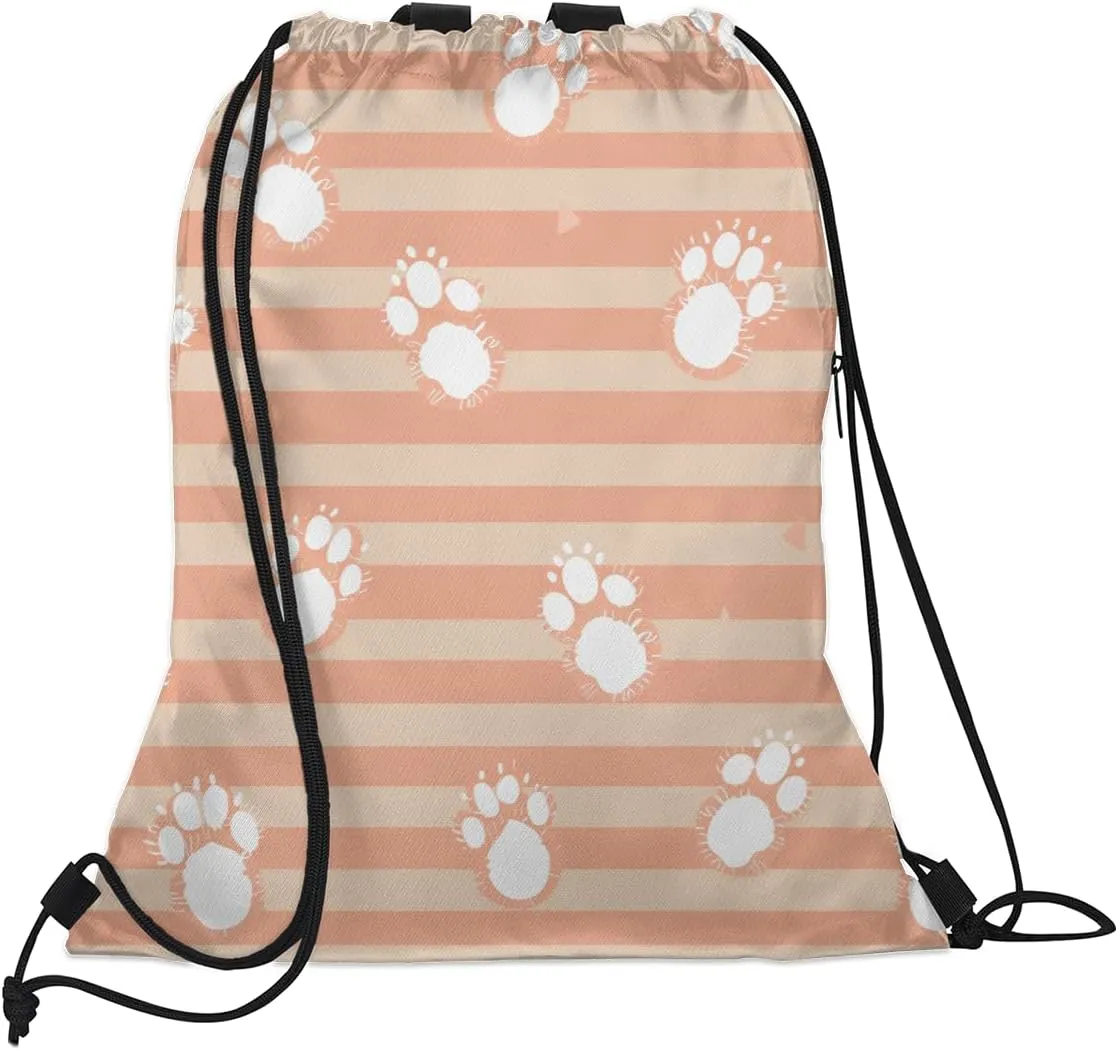 Dog Paws Drawstring Backpack with Water Bottle Pocket Lightweight String Bag Cat Pet Paw Animal Sports Gym Swim Sackpack for Men Women