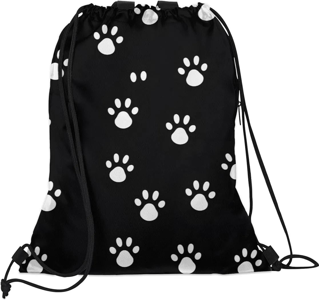 Dog Paws Print Drawstring Backpack with Water Bottle Pocket Lightweight String Bag Paws Print Sports Gym Swim Sackpack for Men Women