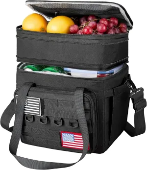 DOLOPL Lunch Box for Men, Black Insulated Expandable Lunch Bag for Men/Women, 16L Large Tactical Leakproof Waterproof Cooler Lunch Bag With Adjustable Shoulder Strap for Outdoor, Picnic, Office