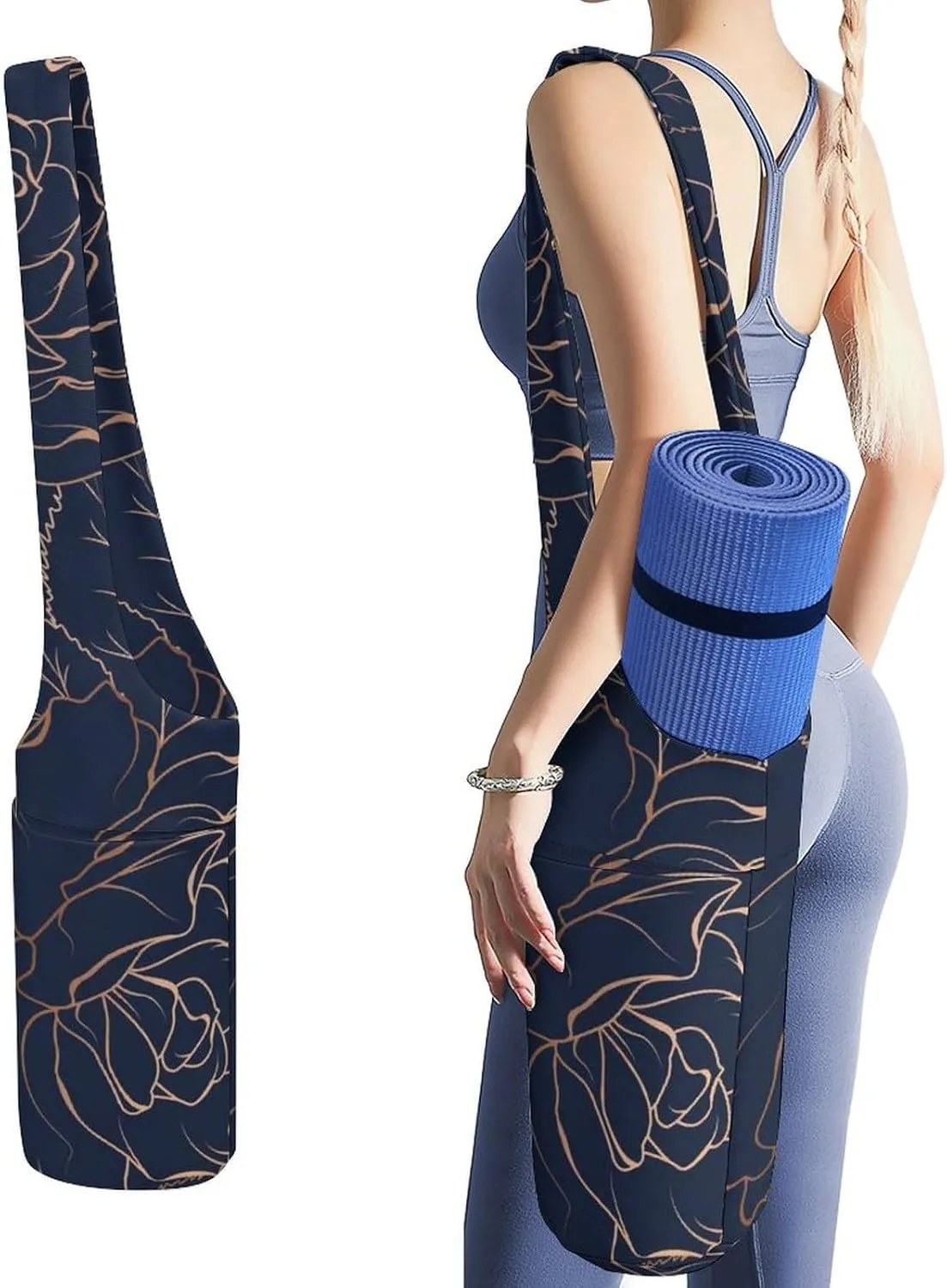 Donnapink Yoga Mat Bag, Canvas Storage Bag with Pocket Shoulder Strap, Fashion Mat Bag