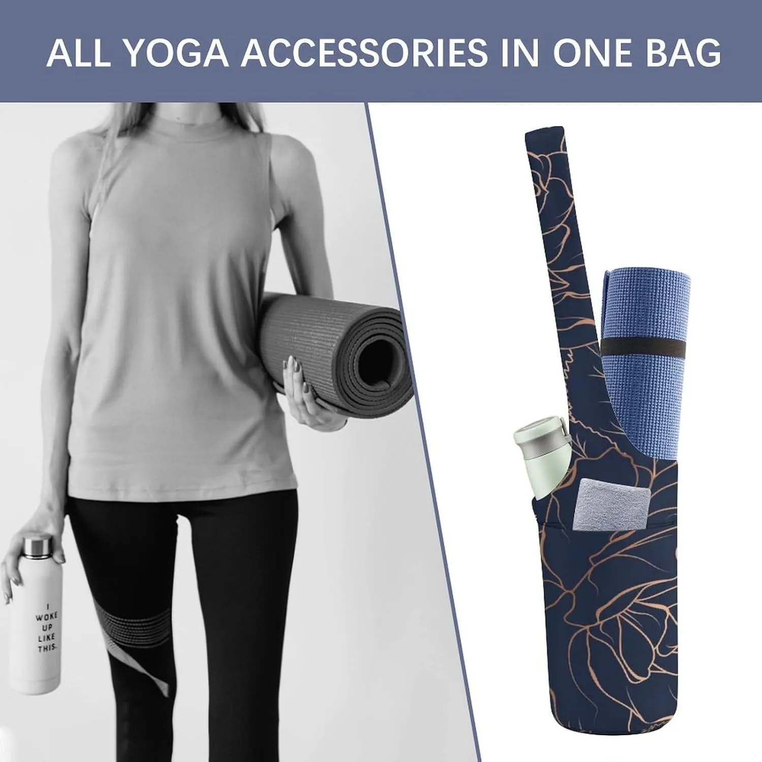 Donnapink Yoga Mat Bag, Canvas Storage Bag with Pocket Shoulder Strap, Fashion Mat Bag