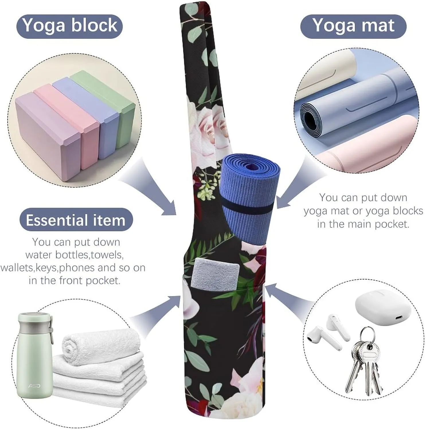 Donnapink Yoga Mat Bag, Canvas Storage Bag with Pocket Shoulder Strap, Fashion Mat Bag