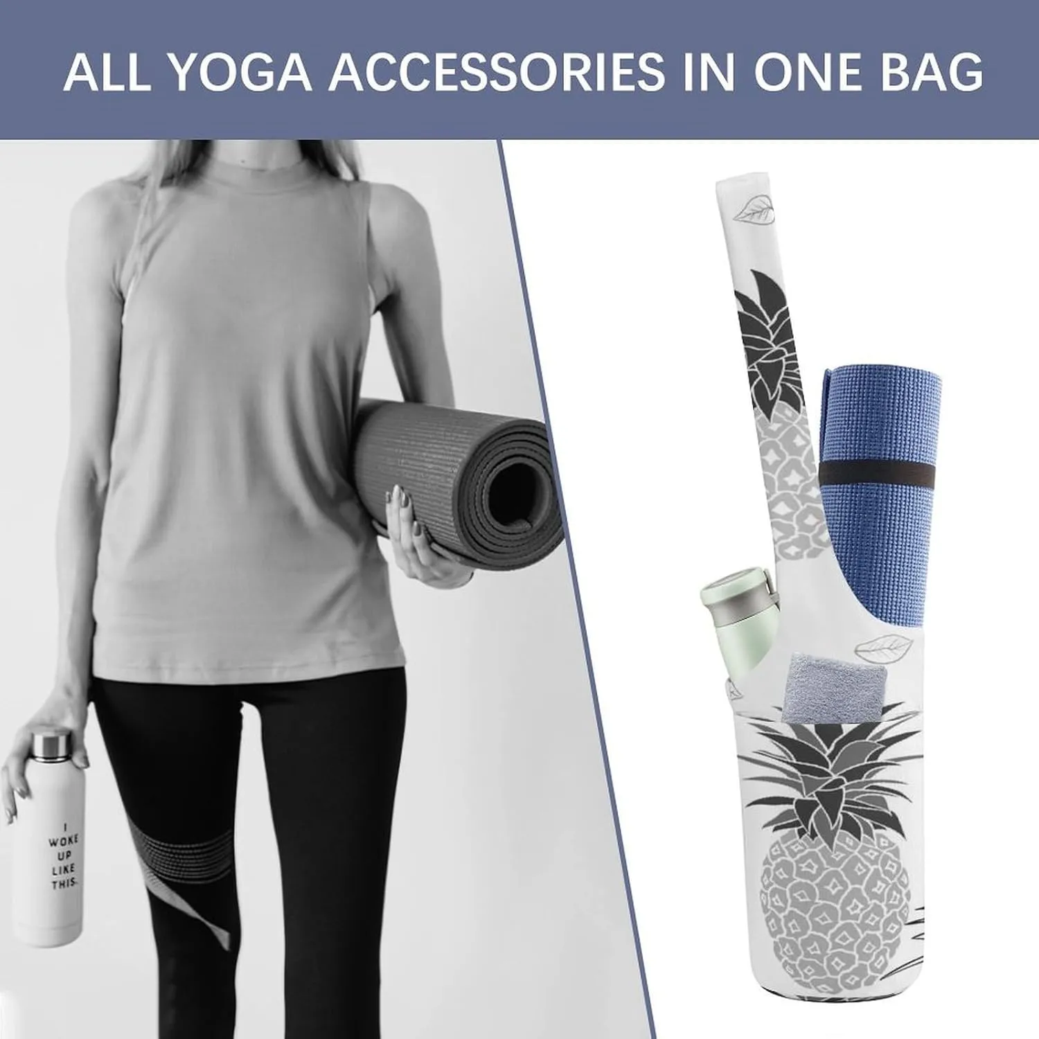 Donnapink Yoga Mat Bag, Canvas Storage Bag with Pocket Shoulder Strap, Fashion Mat Bag