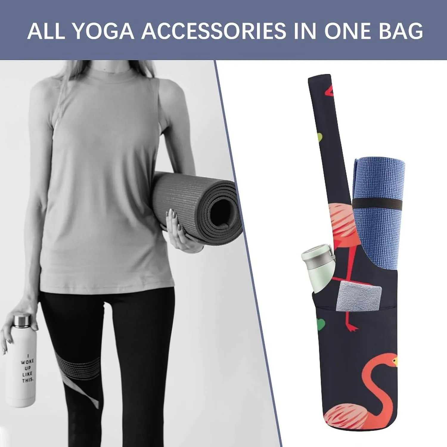 Donnapink Yoga Mat Bag, Canvas Storage Bag with Pocket Shoulder Strap, Fashion Mat Bag