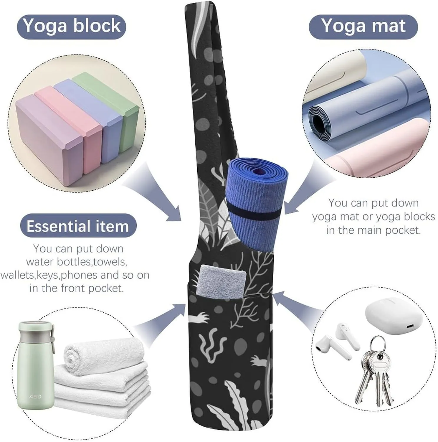 Donnapink Yoga Mat Bag, Canvas Storage Bag with Pocket Shoulder Strap, Fashion Mat Bag