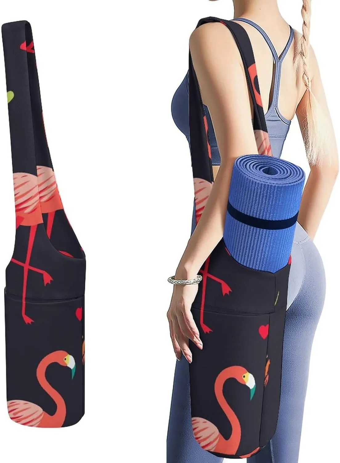 Donnapink Yoga Mat Bag, Canvas Storage Bag with Pocket Shoulder Strap, Fashion Mat Bag