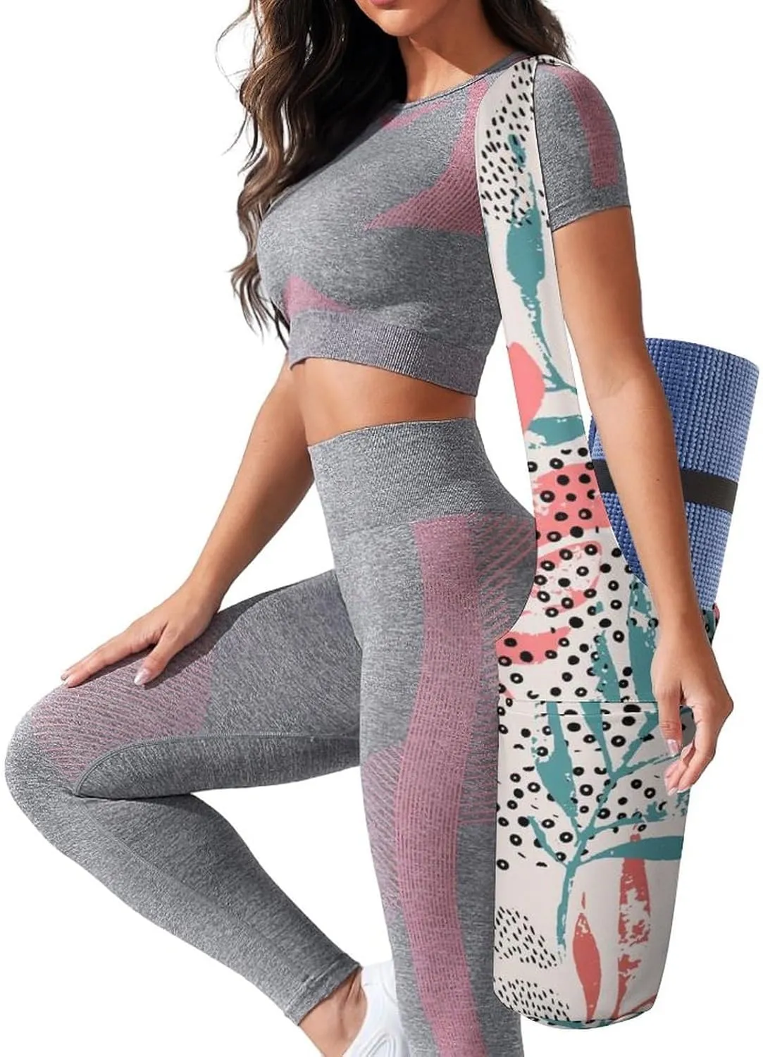 Donnapink Yoga Mat Bag, Canvas Storage Bag with Pocket Shoulder Strap, Fashion Mat Bag