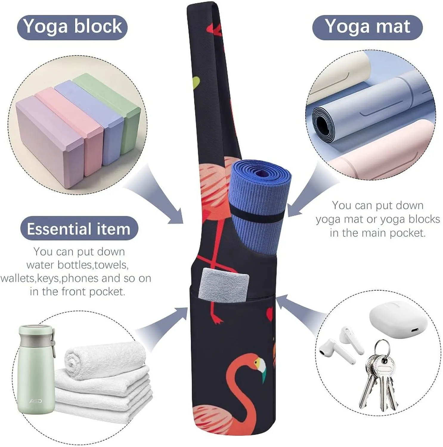 Donnapink Yoga Mat Bag, Canvas Storage Bag with Pocket Shoulder Strap, Fashion Mat Bag