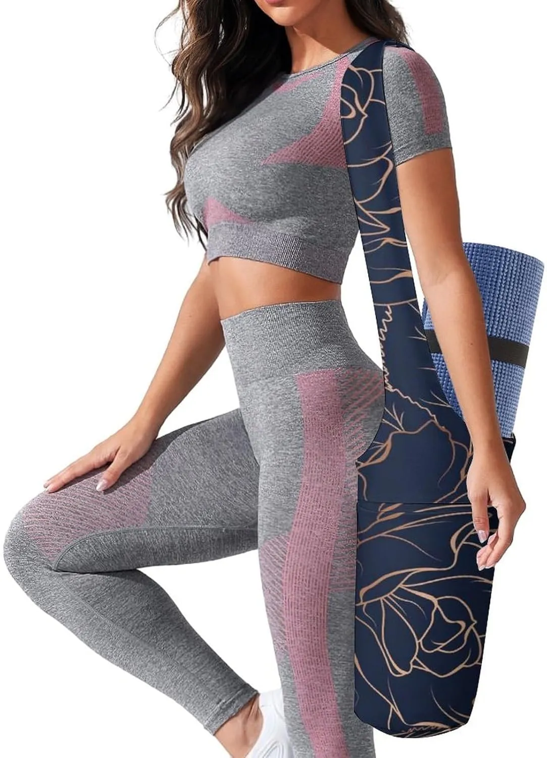 Donnapink Yoga Mat Bag, Canvas Storage Bag with Pocket Shoulder Strap, Fashion Mat Bag