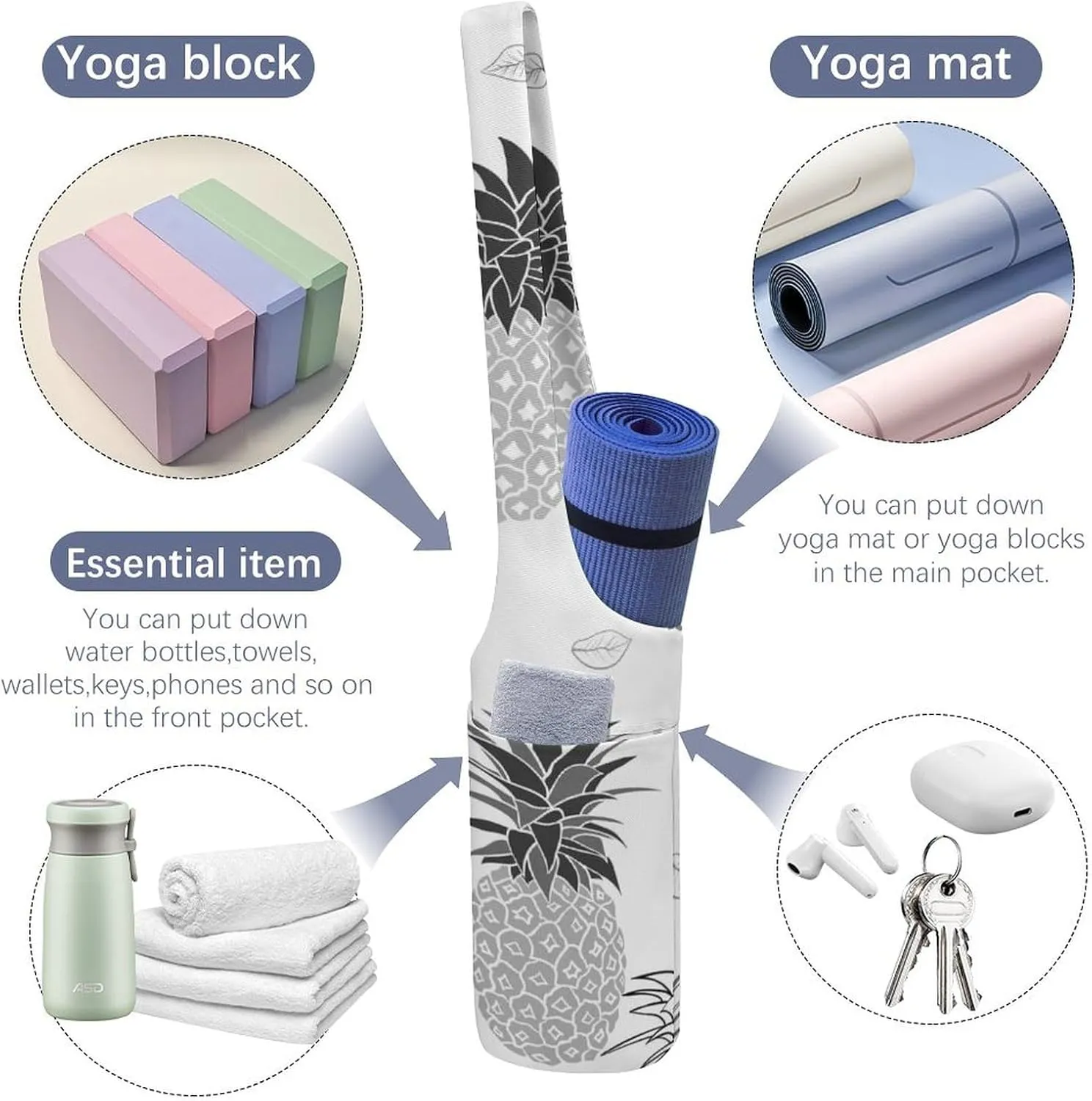 Donnapink Yoga Mat Bag, Canvas Storage Bag with Pocket Shoulder Strap, Fashion Mat Bag