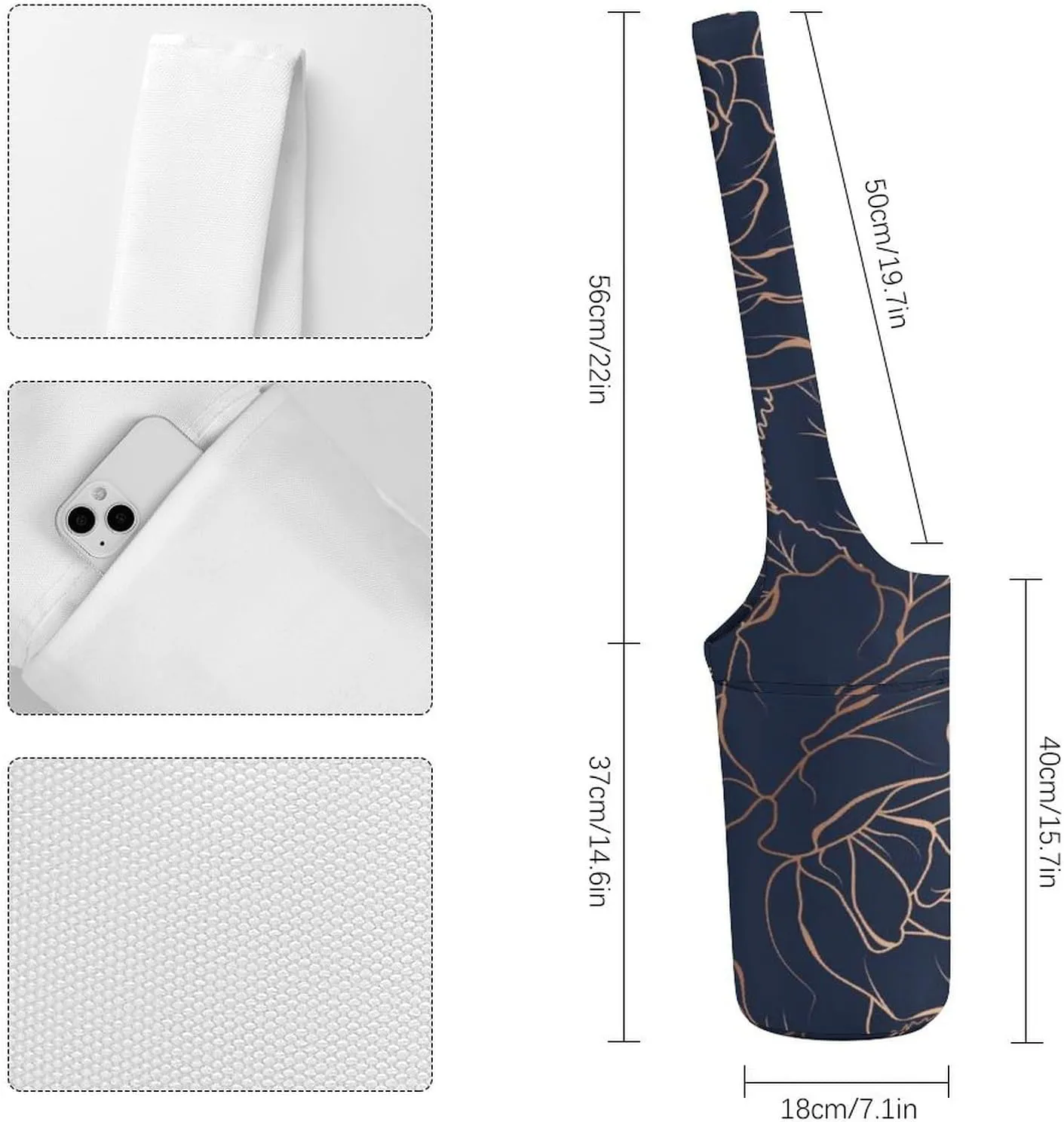 Donnapink Yoga Mat Bag, Canvas Storage Bag with Pocket Shoulder Strap, Fashion Mat Bag