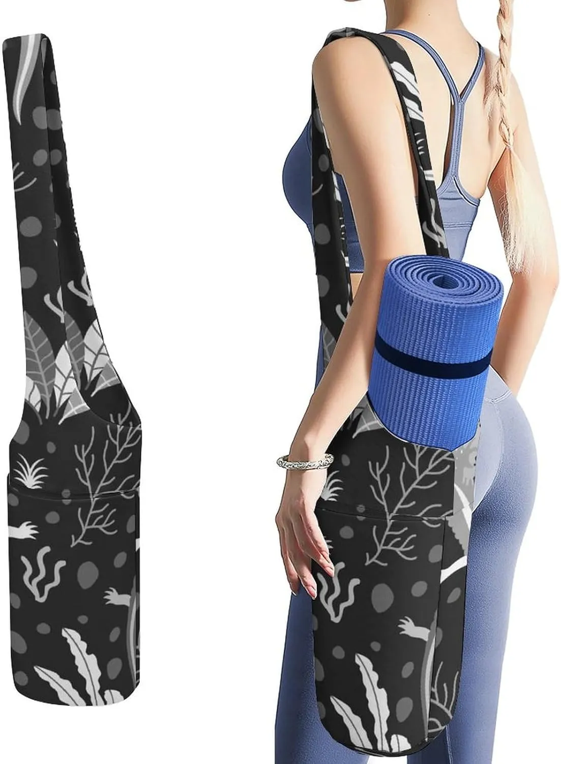 Donnapink Yoga Mat Bag, Canvas Storage Bag with Pocket Shoulder Strap, Fashion Mat Bag