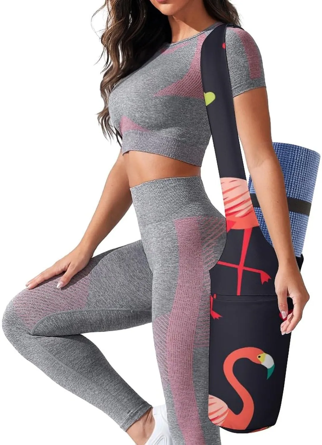 Donnapink Yoga Mat Bag, Canvas Storage Bag with Pocket Shoulder Strap, Fashion Mat Bag