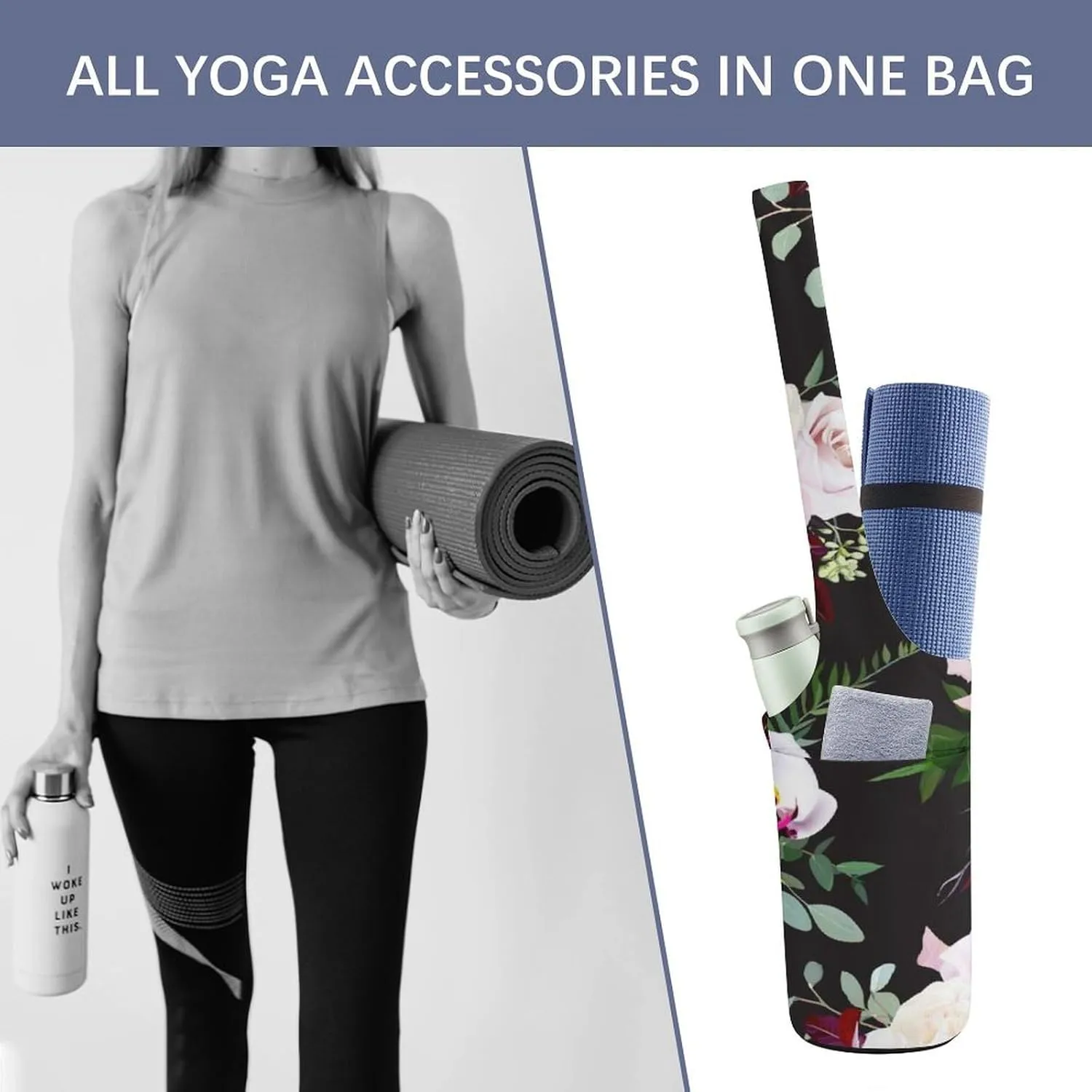 Donnapink Yoga Mat Bag, Canvas Storage Bag with Pocket Shoulder Strap, Fashion Mat Bag