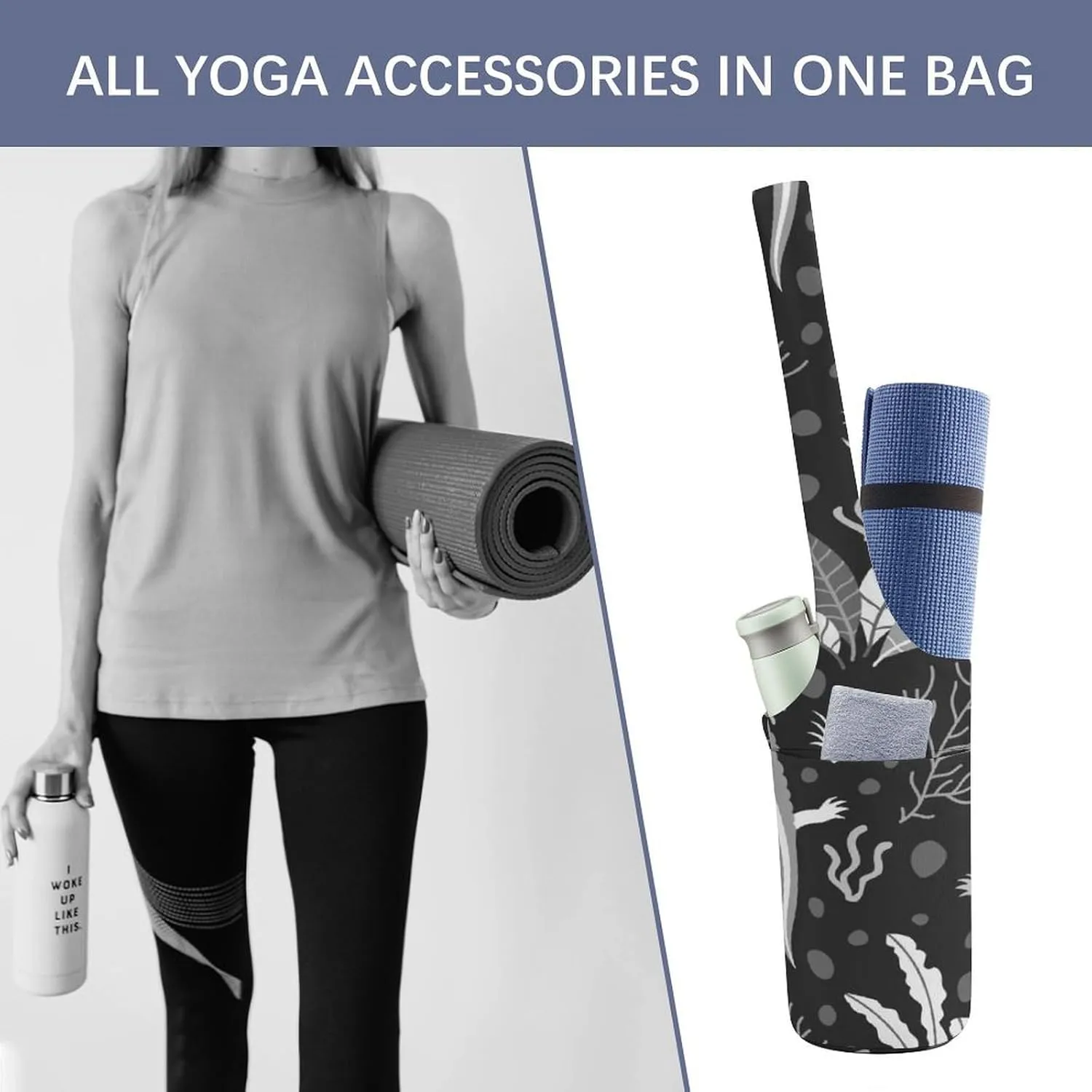 Donnapink Yoga Mat Bag, Canvas Storage Bag with Pocket Shoulder Strap, Fashion Mat Bag