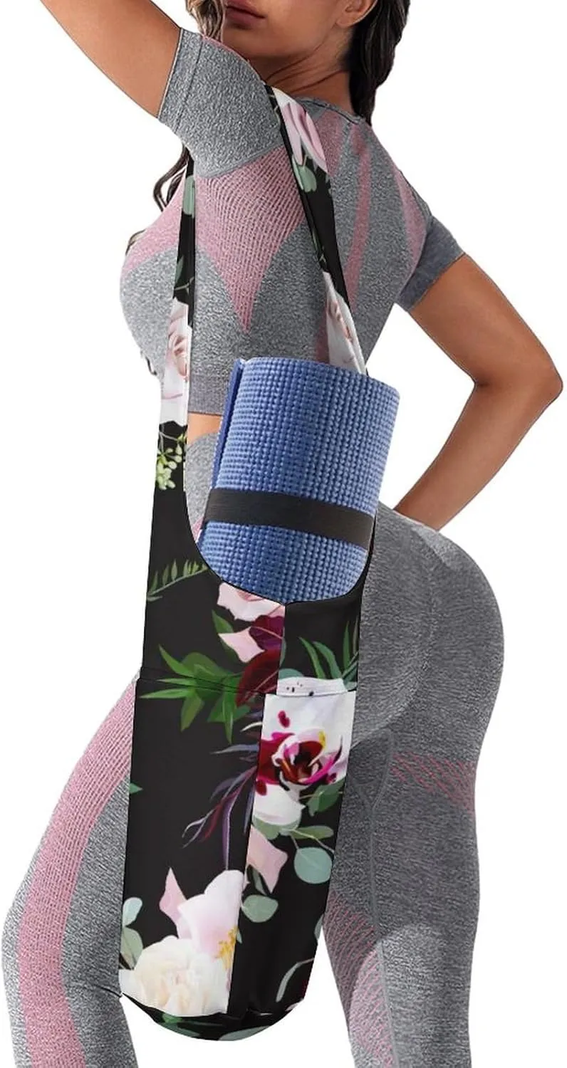 Donnapink Yoga Mat Bag, Canvas Storage Bag with Pocket Shoulder Strap, Fashion Mat Bag