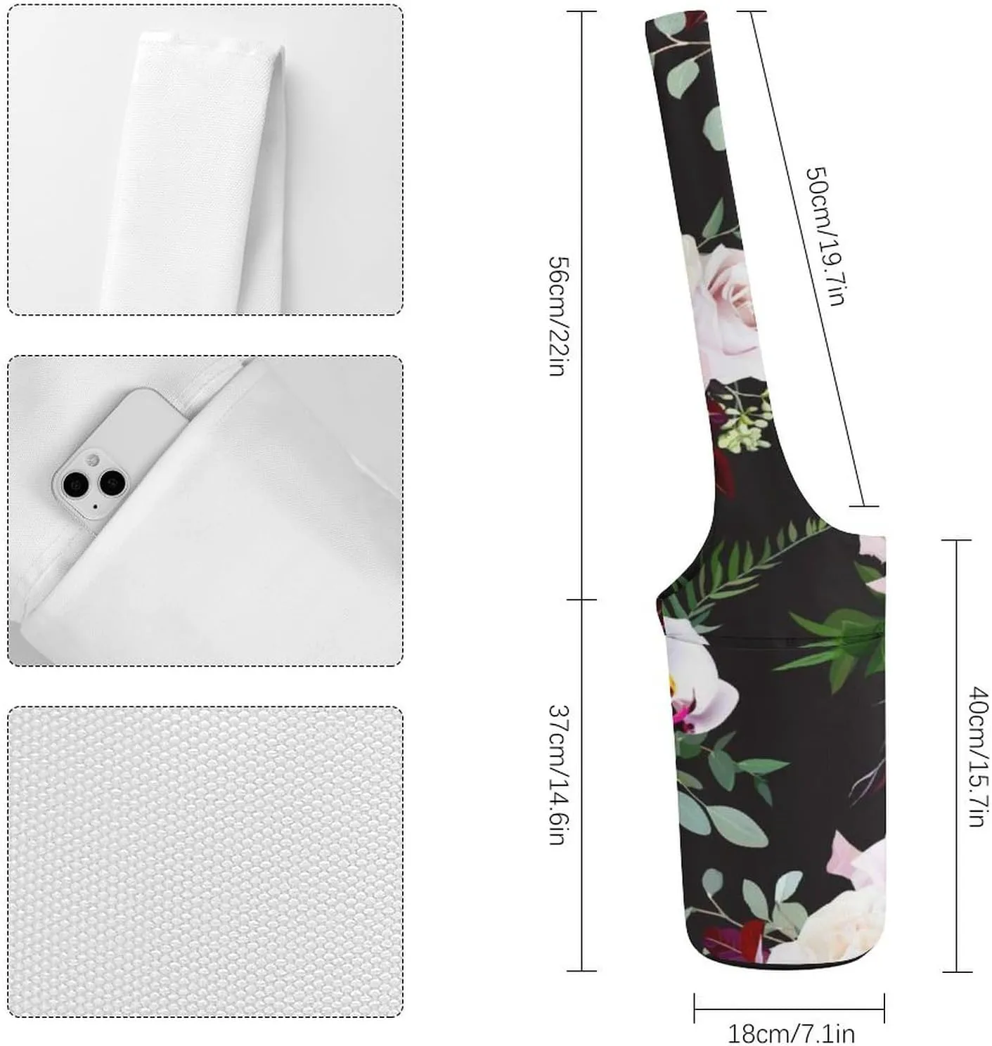 Donnapink Yoga Mat Bag, Canvas Storage Bag with Pocket Shoulder Strap, Fashion Mat Bag
