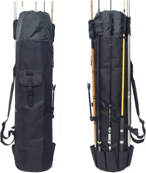DONQL Fishing Rod Bags Outdoor Fishing Pole Holders Multifunction Camping Portable Canvas Backpack Case Fish Rod Storage Bag Fishing Rod Case Holding 5 Poles & Fishing Tackles (Black)
