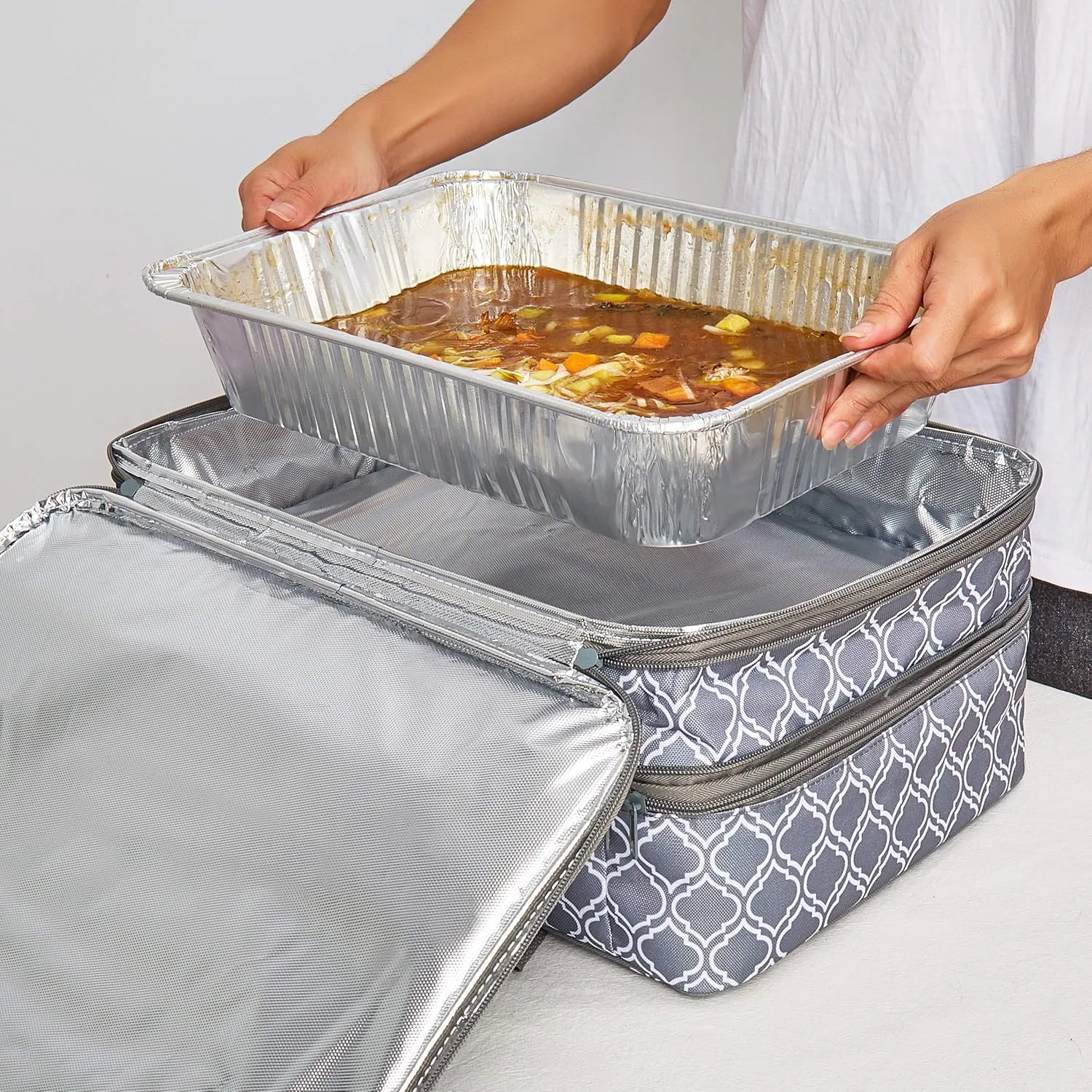 Double Insulated Casserole Carrier Fit 9"x13" Lasagna Baking Dish Pan for Hot or Cold Food Transport,Portable Thermal Reusable Lunch Warmer Tote Bag for Gathering,Camping,Cookouts,Parties-Laurel Green